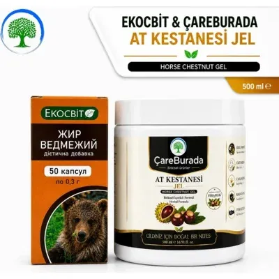 ÇareBurada At Kestanesi Jel 500 ml. & Ekocbit Ayı Yağı 50 ml. | Ferahlatıcı Jel, Besleyici Masaj Yağı