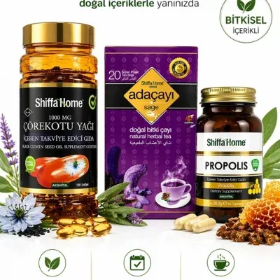 ÇareBurada Günlük Rutin Destek Seti | Çörekotu Yağı 100 Softjel & Adaçayı 20 Poşet Çay & Propolis Kapsül 60 Kapsül
