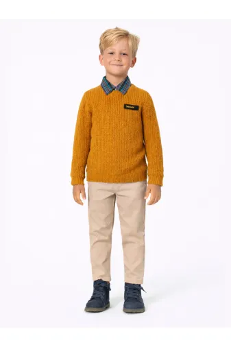 Casabony 3'lü Set Hardal Triko Sweat & Pantolon & Gömlek Erkek Çocuk Takım