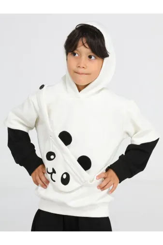 Casabony CS-23K-007 Panda Unisex Mobil Çantalı Krem Sweatshirt