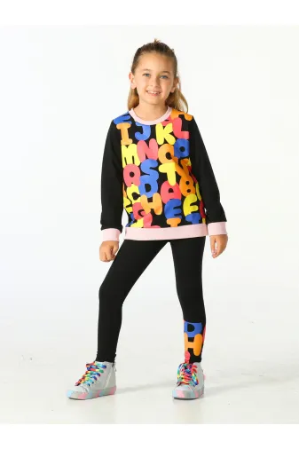 Casabony CS-24S-025 Alphabet Desenli Kız Çocuk Sweatshirt Takım