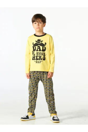 Casabony TYC977F8447FE60800 Dad My Hero Erkek Çocuk Pantolon + Uzun Kollu Tshirt 2'li Set