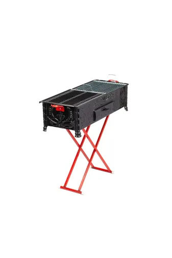 CEMRE 0012 Mangal C85 Çift Izgaralı (Telızgara-Yağdanlıklı ) Portatif Ayaklı 33*80 Mangal
