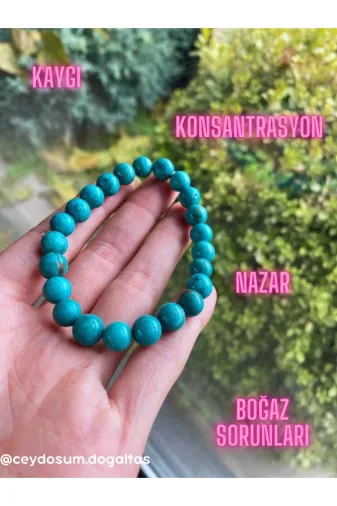 CEYDOŞUM DOĞAL TAŞ Turkuaz (Firuze) Doğal Taş Bileklik 8 Mm