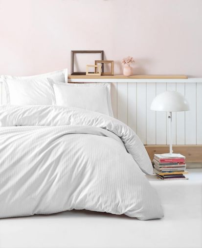 Çift Kişilik Saten Nev Takımı Elegante Stripe Beyaz