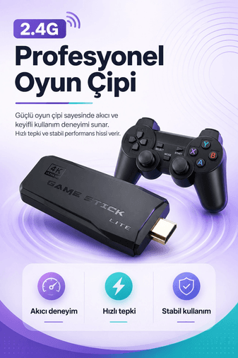 Çift Kollu Kablosuz Oyun Konsolu TV Bağlantılı Klasik Oyunlar İçin Pratik Set