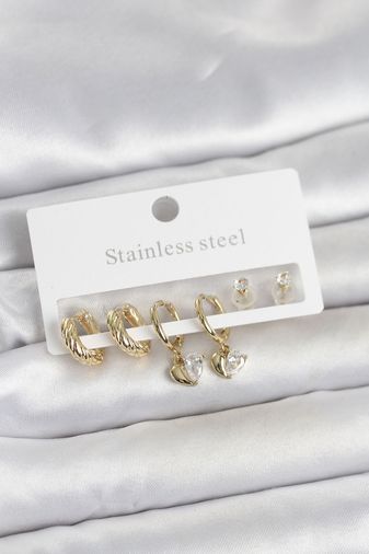 Clariss BKP11693-BLNC 316L Çelik Gold Renk Kalp Detaylı Kadın Küpe Seti Altın