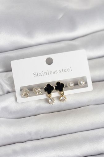 Clariss BKP11695-BLNC 316L Çelik Gold Renk Yonca Detaylı Kadın Küpe Seti Altın