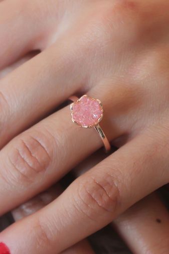 Clariss BYK2485-BLNC Pembe Lotus Çiçek Figür Gold Renk Kadın Yüzük Çok Renkli