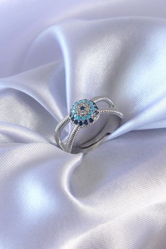 Clariss BYK2567-BLNC Gümüş Renk Nazar Boncuk Model Kadın Yüzük Çok Renkli