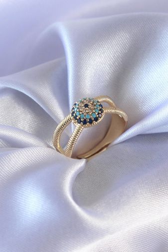 Clariss BYK2568-BLNC Gold Renk Nazar Boncuk Model Kadın Yüzük Çok Renkli