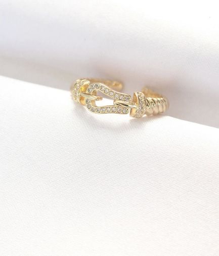 Clariss BYK3099-BLNC Kemer Tokası Tasarımlı Gold Renk Zirkon Taşlı Ayarlanabilir Yüzük Çok Renkli