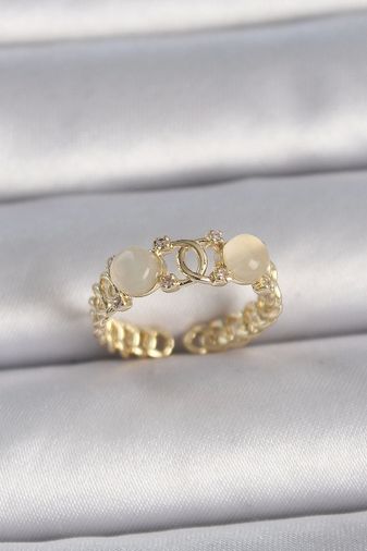 Clariss BYK3402-BLNC Pirinç Gold Renk Ayarlanabilir Zirkon Taşlı Beyaz Mineli Birleşik Halka Model Kadın Yüzük Çok Renkli