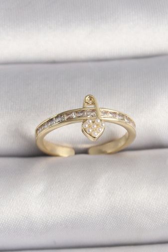 Clariss BYK3537-BLNC Pirinç Gold Renk Zirkon Taşlı İnci Detay Kilit Kalp Figür Ayarlanabilir Yüzük Çok Renkli