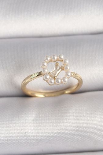 Clariss BYK3541-BLNC Pirinç Gold Renk Zirkon Taş Detaylı İncili Ayarlanabilir Yüzük Çok Renkli