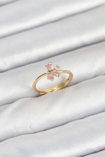 Clariss BYK3870-BLNC Pirinç Gold Renk Pembe Kelebek Kadın Yüzük Çok Renkli
