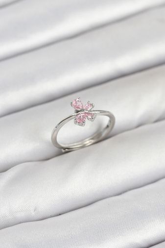 Clariss BYK3871-BLNC Pirinç Gümüş Renk Pembe Kelebek Kadın Yüzük Çok Renkli
