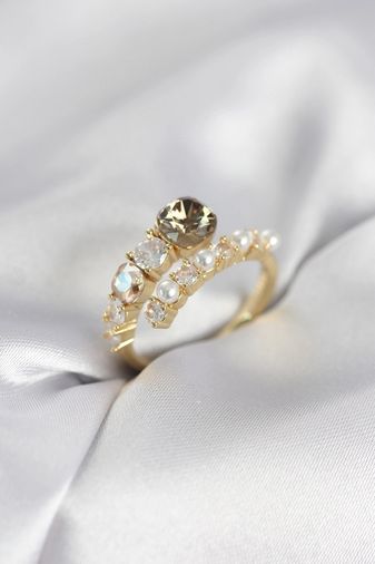 Clariss BYK4036-BLNC Gold Renk Pirinç Zirkon Taşlı İncili Kadın Yüzük Çok Renkli