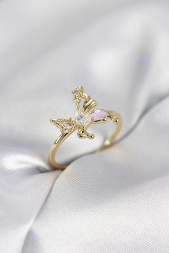 Clariss BYK4139-BLNC Gold Renk Kelebek Model Zirkon Taşlı Kadın Yüzük Çok Renkli