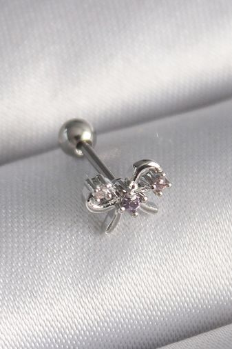 Clariss PR1265-BLNC 316L Çelik Gümüş Renk Zirkon Taşlı Kurdele Tragus Piercing
