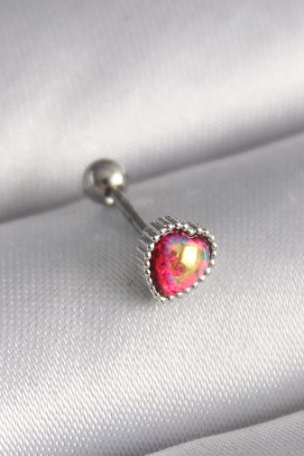 Clariss PR1267-BLNC 316L Çelik Gümüş Renk Kırmızı Mineli Kalp Tragus Piercing