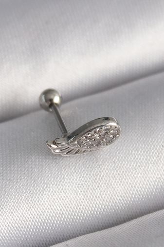 Clariss PR1269-BLNC 316L Çelik Gümüş Renk Zirkon Taşlı Kanat Tragus Piercing
