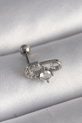 Clariss PR1275-BLNC 316L Çelik Gümüş Renk Zirkon Taşlı Toplu İğne Tragus Piercing