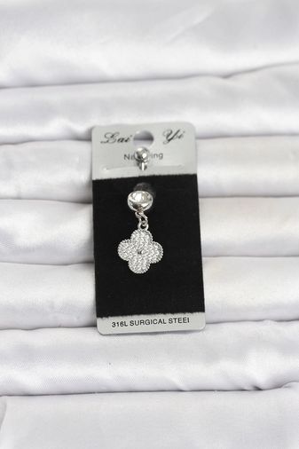 Clariss PR1388-BLNC 316L Cerrahi Çelik Sallantılı Yonca Model Göbek Piercing Çok Renkli