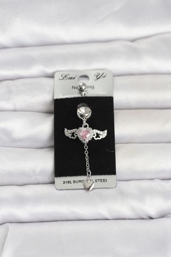 Clariss PR1402-BLNC 316L Cerrahi Çelik Kanatlı Kalp Model Göbek Piercing Çok Renkli