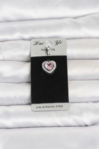 Clariss PR1411-BLNC 316L Cerrahi Çelik Pembe Kalp Model Göbek Piercing Çok Renkli