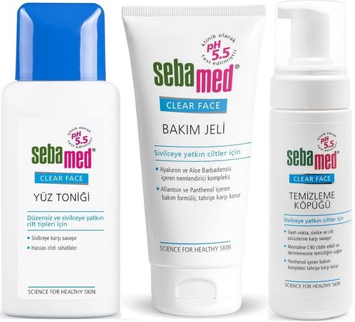Clear Face Temizleyici Yüz Toniği + Bakım Jeli + Yüz Temizleme Köpüğü Top:350ML (Avantaj PK)