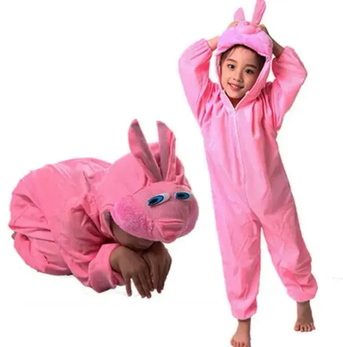 Çocuk Tavşan Kostümü Pembe Renk 6-7 Yaş 120 cm (4745)