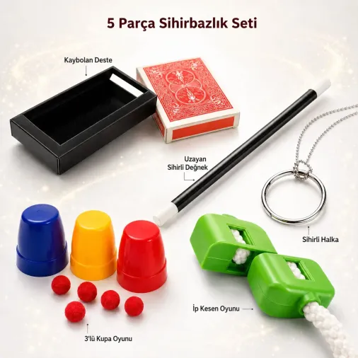 Çocuklar İçin 5 Parça Sihirbazlık Oyun Seti (4745)