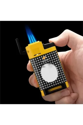 COHİBA CCM0650S 3 Torch Alevli Sarı Lüks Kesicili Çakmak – Ccm0650