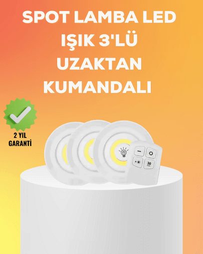 Çok Amaçlı Kullanım İçin Kablosuz Yapışkanlı 3 Lü Uzaktan Kumandalı Led Spot Lamba