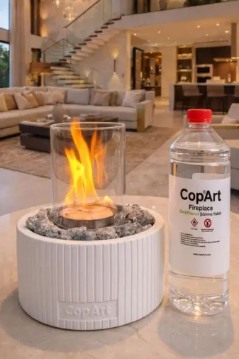 CopArt CMŞ38002-WHİTE Sevgililer Günü'ne Özel! Alba Beyaz Biyoetanol Masaüstü Beton Şömine