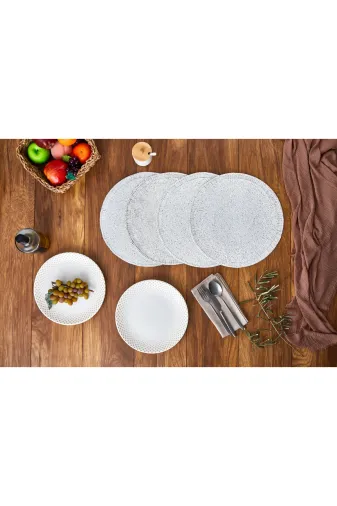 Cornella SET-1715-4 Lena Kenarları Boru Boncuk İşlemeli Yuvarlak Amerikan Servis