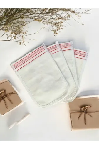 Cottella TYBE2REH5YIIKUPQ19 Osmanlı Beyaz-Bordo Şeritli Kalın Banyo Hamam Kesesi 25X17 Cm Tekli