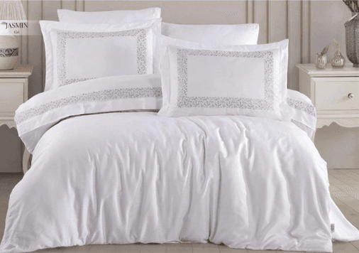 Cotton Çift Kişilik Nakışlı Saten Nevresim Takımı Jasmin Gri