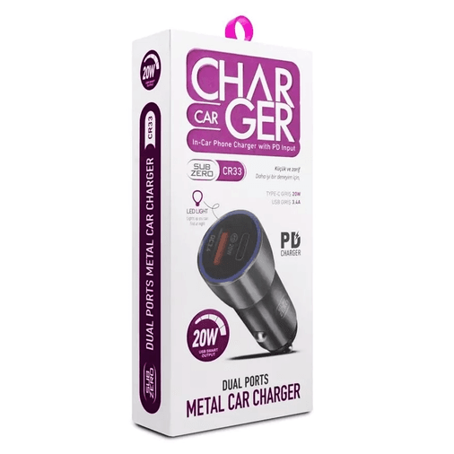CR33CR33 Subzero Cr33 20W 3.4A Hızlı Pd+Usb Çıkışlı Metal Ledli Araç Şarj Başlığı