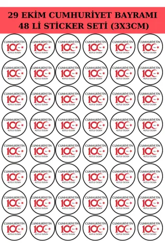 Craft TM1099 29 Ekim Cumhuriyet Bayrami 100. Yil Kutlu Olsun Stickeri 48 Li Çikartma Etiket Seti