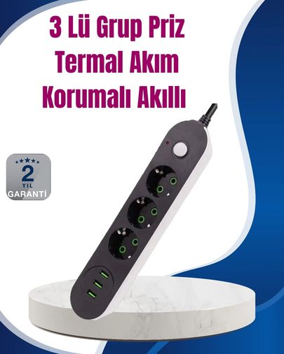 Ctstones 120386667 Mey İthalat 3 Usb Çıkışlı Hızlı Şarjlı Anahtarlı Üçlü Priz