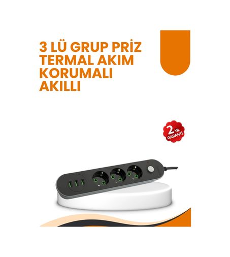Ctstones 120386844 Mey İthalat 2 Metre Kablolu 3 Usb Portlu Anahtarlı Üçlü Priz