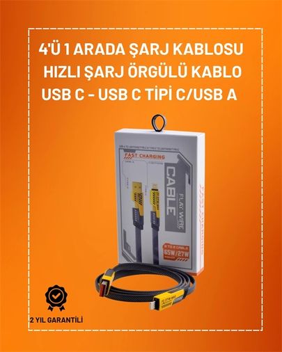 Ctstones 120386908 Mey İthalat 4'ü 1 Arada Usb Hızlı Şarj Ve Veri Kablosu 65W Güç, Çoklu Bağlantı, 1.2M