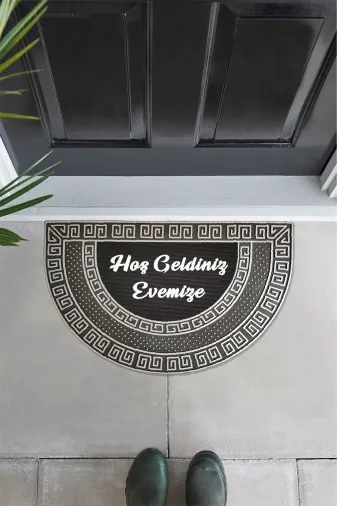 Dış Kapı Önü Paspası Oval Gümüş Renk Kaymaz Taban Hoş Geldiniz Yazılı