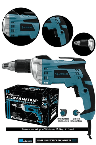 D584fH3AOm Assur 710W Elektrikli Matkap 90N.m Alçıpan Vidalama Tabancası