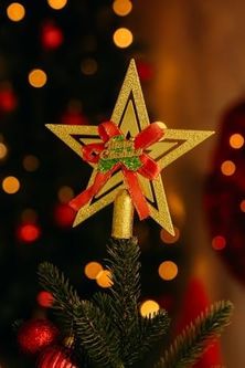 Da 57855210124638180184975 Yılbaşı Ağacı Yıldızı Gold Kırmızı Kurdelalı Merry Christmas Yazılı Yılbaşı Süsü Diğer