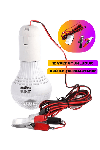 DC7W Masterpluse-27 Duylu 7Watt 12 Volt Beyaz Işık Led Ampul Akü Ile Çalışan Ampül Kamp Ampülü