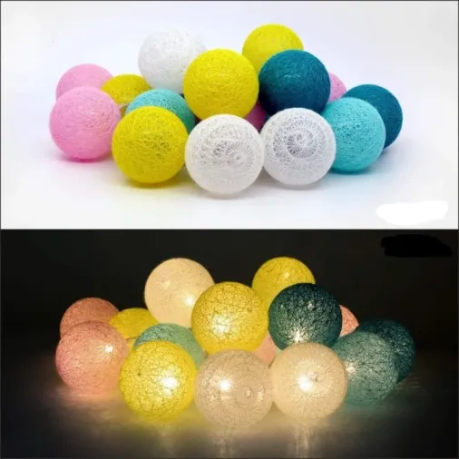 Dekoratif Işıklı Renkli Top 10'lu Set 6 Cm Pilli