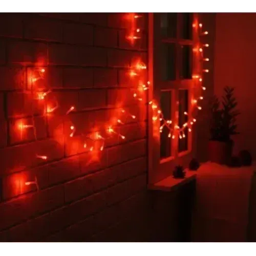 Dekoratif Kırmızı Işık Zinciri 10m 100 Led Damla Uçlu